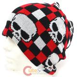 Black and Red Checker Board with Skull knitted Beanie Hat