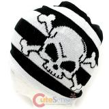 Black and white Stripe with Skull Crossbones knitted Beanie Hat