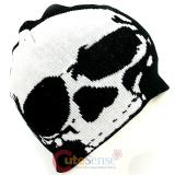 Large White Big Skull Beanie  in knitted Black  Hat