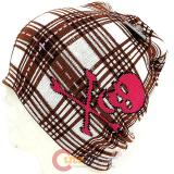 Brown Checker Plaid Beanie  with Pink Skull Crossbones knitted Hat