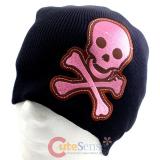 Alien skull Cross Bones Patch Beanie in Black knitted Hat