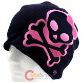 Cute Bow Alien skull Cross Bones Patch Beanie in Black knitted Hat