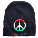 Rasta Striped Peace Mark Beanie in Black knitted Hat