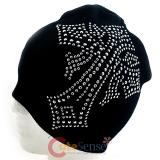 Large Gothic Cross Beanie in Black knitted Hat- Bling Silver Dots