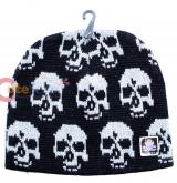 White Skulls All Over Beanie  in knitted Black  Hat