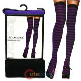 Leg Avenue Purple Black Striped Stockings Thigh Highs Socks