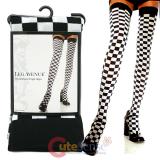 Leg Avenue Black and White Checkerboard Thigh Hights Stockings Socks