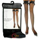 Leg Avenue Fishnet Thigh Hights with Satin Ruffle and Bow Stockings Socks