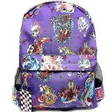 Various Skulls Tattoo Prints Over Large School Backpack -Purple