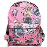 Various Skulls Tattoo Prints Over Large School Backpack -Pink