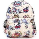 Various Skulls Tattoo Prints Over Large School Backpack -Beige