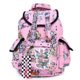 Various Skulls Tattoo Prints Over Large School Backpack Knapsack Bag -Pink