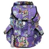 Various Skulls Tattoo Prints Over Large School Backpack Knapsack Bag -Purple