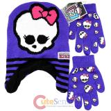 Monster High Laplander Beanie and Gloves Set - Skull Logo Purple