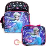 Disney Frozen Elsa 14" Medium School Backpack Lunch Bag Black Pink 2pc Set