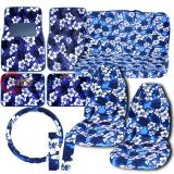 Blue Hawaiian Flowers High Back  Car Seat Covers Accessories Complete Set