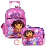 Dora The Explorer Large School Roller Backpack Lunch Bag Set -Lovely Flowers