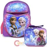 Disney Frozen 16" Large School Backpack Lunch Bag 2pc Set Elsa Anna Bag -Purple Snowflake Heart