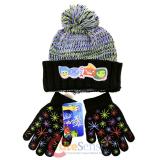 Disney Insideout Knitted Cuff Beanie Hat Gloves Set Black Youth Size