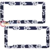 Hawaiian Flowers  License Plate Frame 2pc Set - Grey Flowers