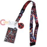 Marvel Deadpool Comic Lanyard Key Chain ID Pocket with Logo Charm