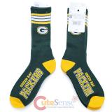 Green Bay Packers Socks NFL Team Logo 4 Stripe Long Mens Large