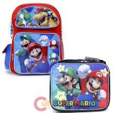 Super Mario Large 16" School Backpack Lunch Bag 2pc Set