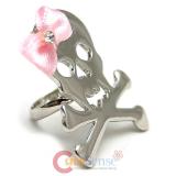 Skull Cross Bone Ring with Pink Bow