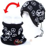 Black White Peace Mark Convertible Neck Warmer Beanie