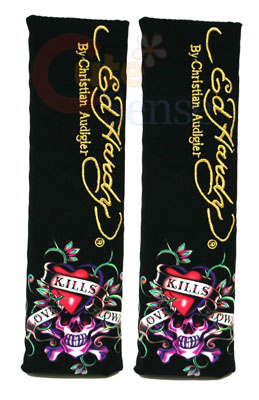 Ed Hardy Love Kills 2PC Seat Belt Cover Auto Accessory  