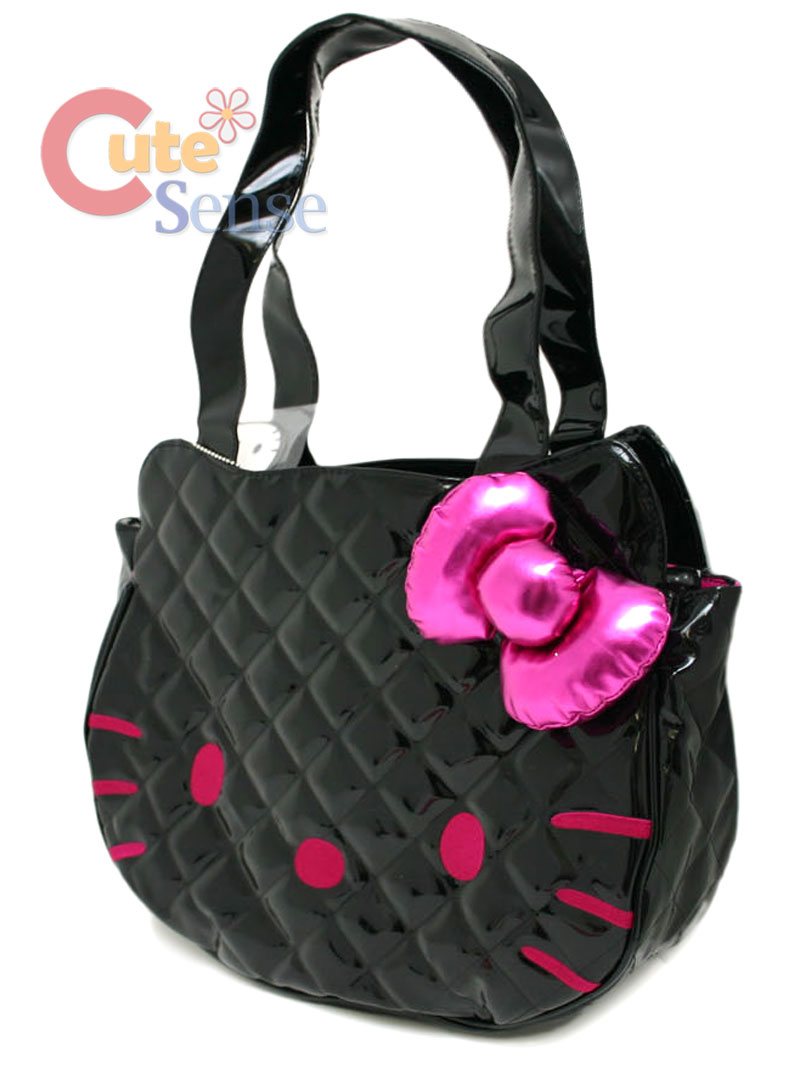 Sanrio Hello Kitty Black Quilted Face Tote Bag 3D Bow Loungefly ...