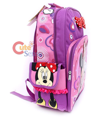   Mouse Backpack School Bag w/3D Bow Pink & Purple 16 Large  