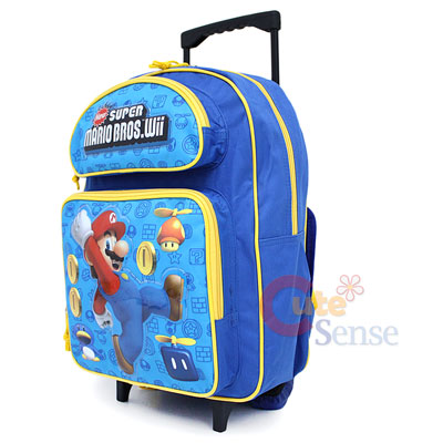 Super Mario Wii School Roller Backpack Rolling Bag 2