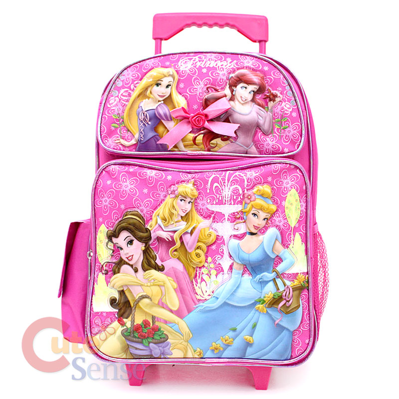 Disney Princess w/ Tangled School Roller Backpack Rolling Bag 16