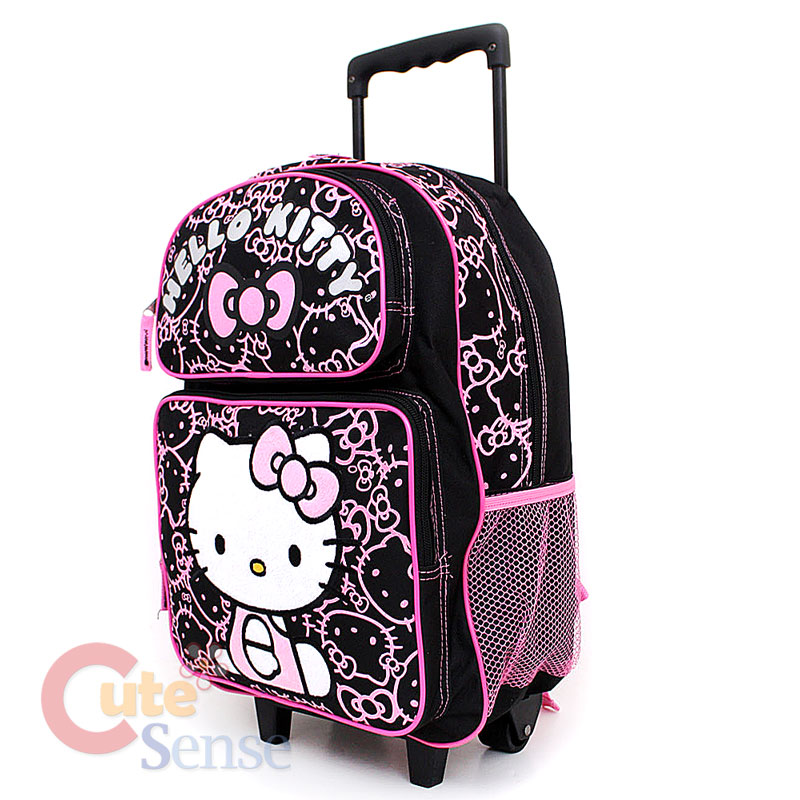   Shcool Backpack Lunch Bag Black Pink Glittering Face Rolling 2