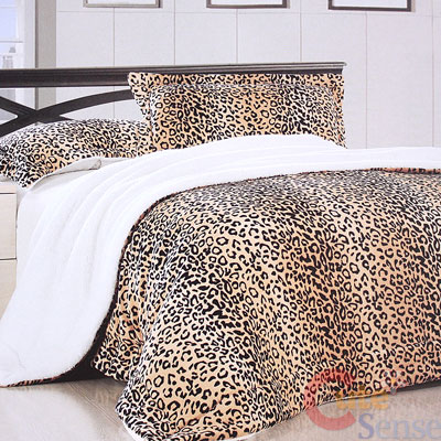   Faux Fur Bedspread w/ 2 Pillow Cover 3pc Animal Bedding Set  