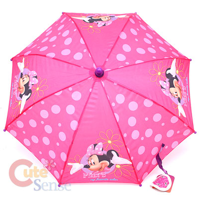 Disney Minnie Mouse Kids Umbrella with Figure Handle Pink Polka Dots 