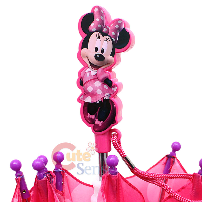 Disney Minnie Mouse Kids Umbrella with Figure Handle Pink Polka Dots 