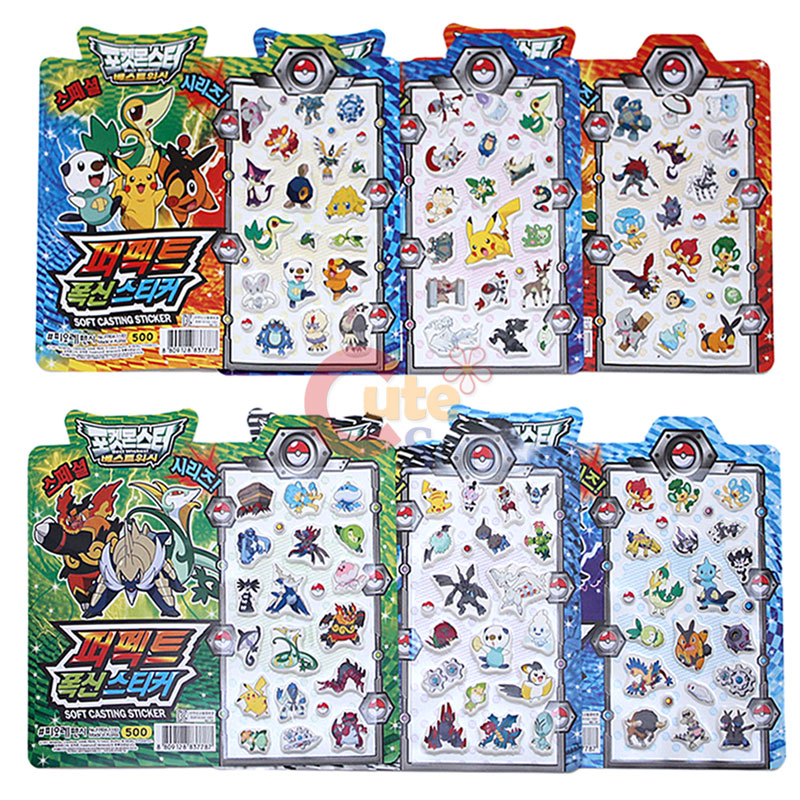 Pokemon Monster Foam Stickers Set   6 Sheets Set Over 120pc Licensed 