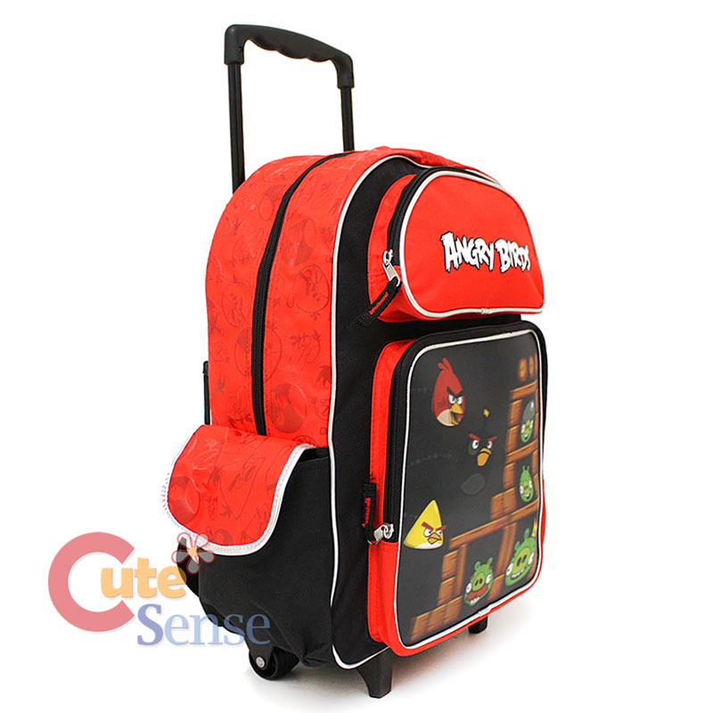 Angry Birds 3D School Roller Backpack 16 Large Rolling Luggage Bag 