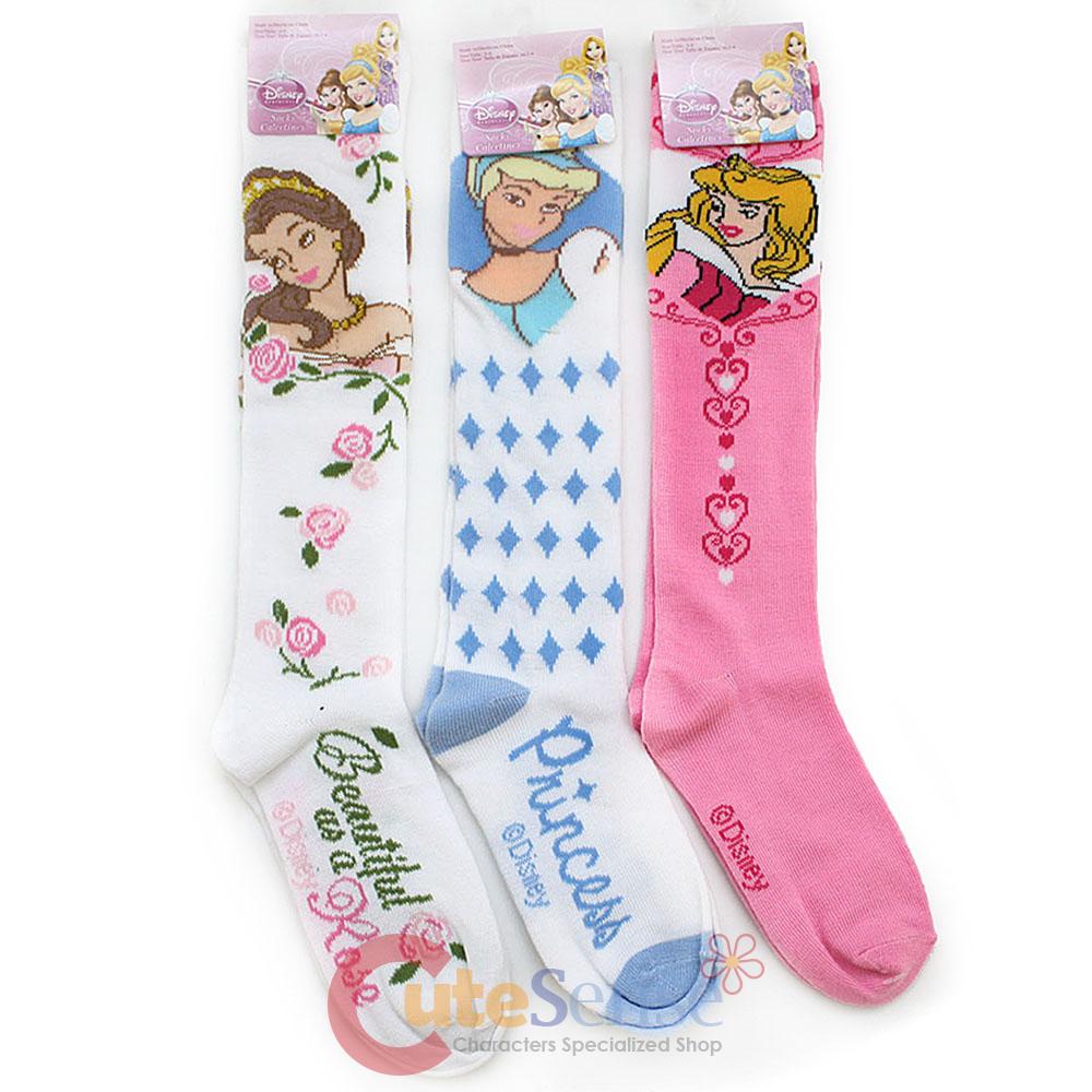 Disney Princess Kids Knee High Socks 3 Pair Set Cinderella Belle and ...