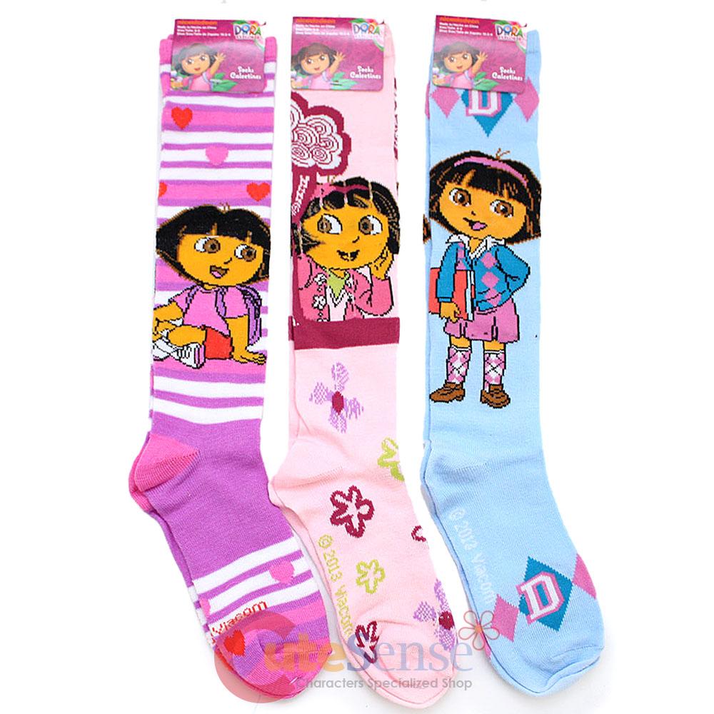 Dora The Explorer Dora Knee High Kids Socks 3 Pair Set Girls Apparel | eBay