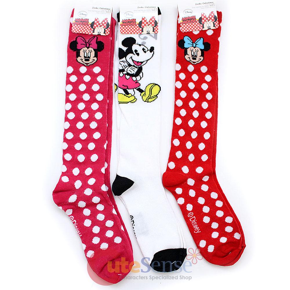 Dinsey Mickey Minnie Mouse Knee High Kids Socks Set 3 Pair Girls ...