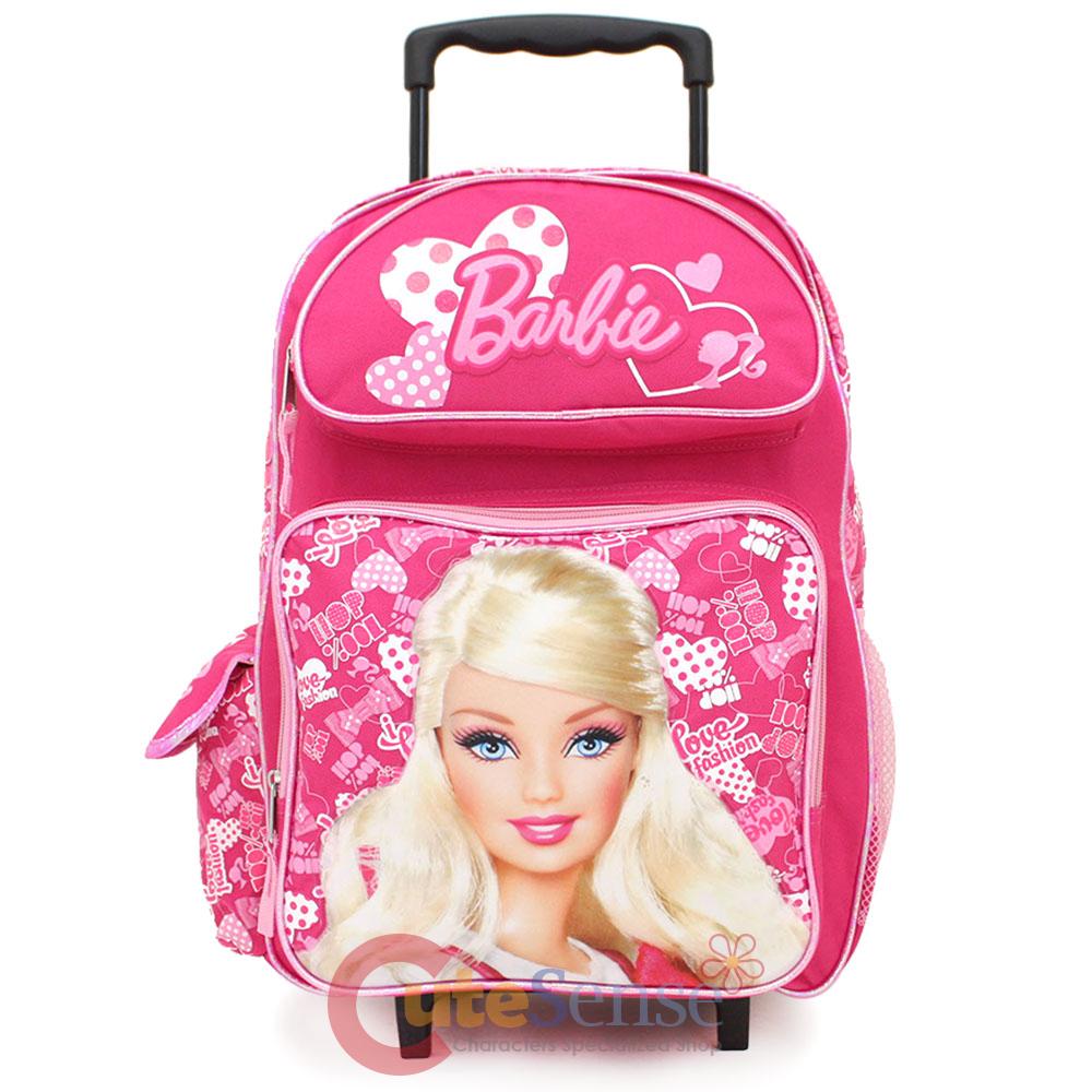 Barbie School Roller Backpack Large Rolling Bag Pink Fashion Book Bag ...