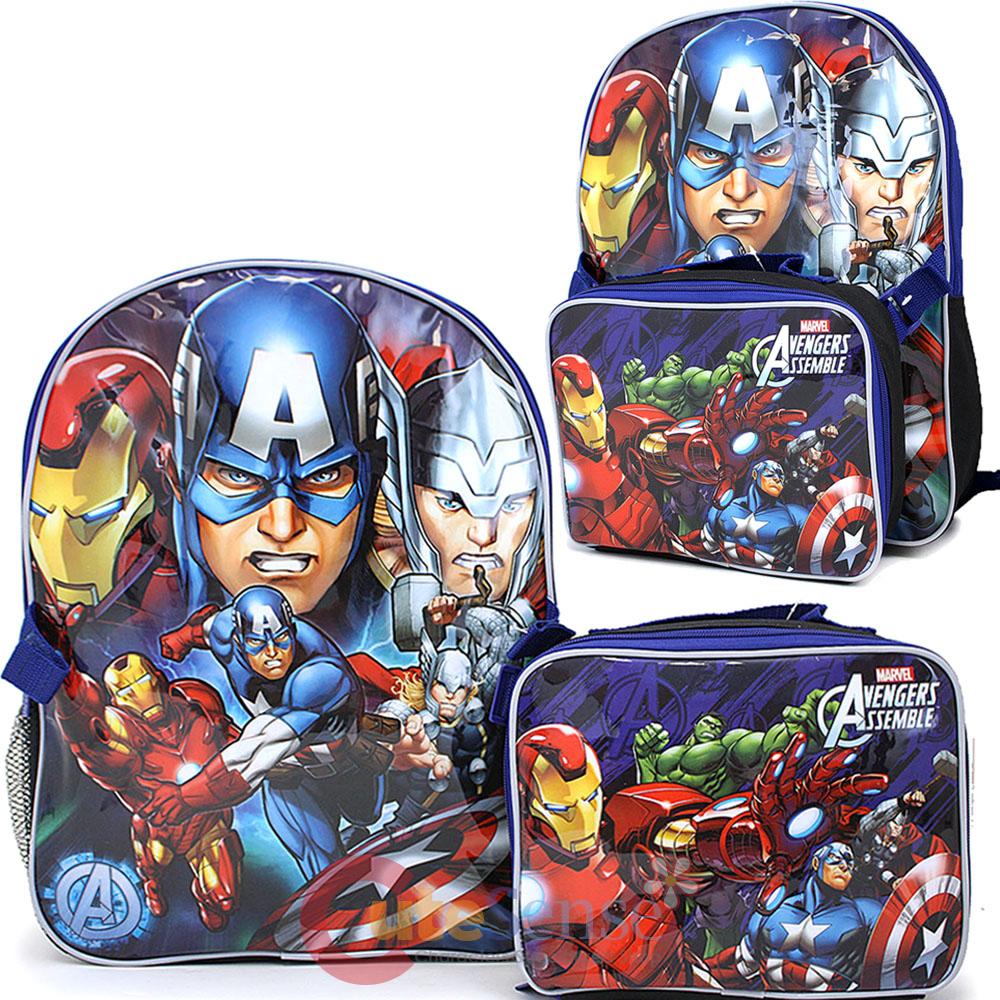 Marvel Avengers Assemble Large Backpack with Detachable Lunch Bag Combo ...