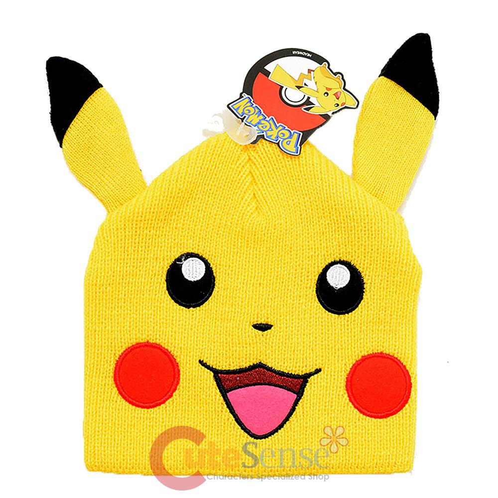 Pokemon XY Pikachu Face Beanie Hat with Ear Knitted Beanie Costume Cap ...